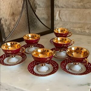 Vintage Red and Gold Teacup Set